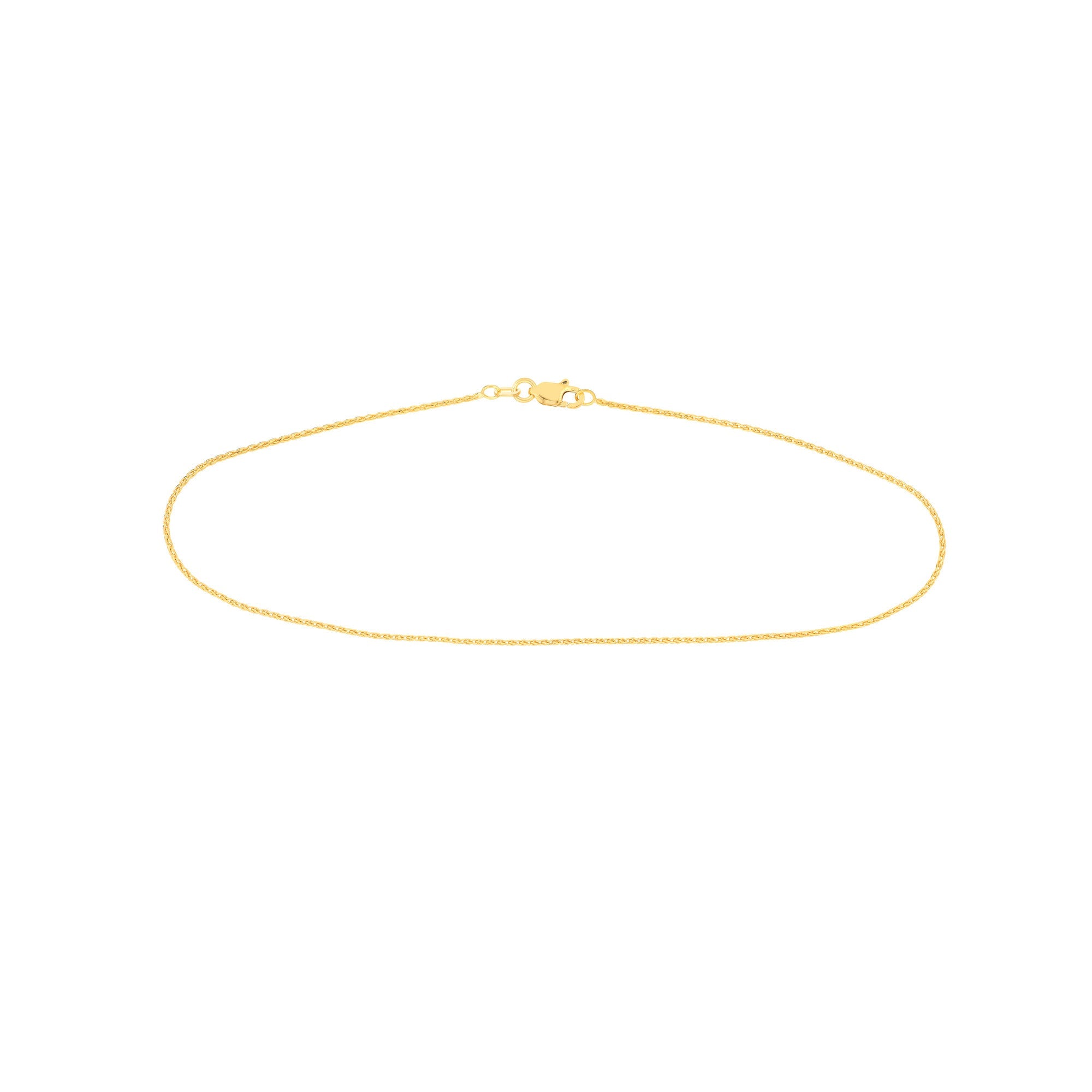 14k Gold Wheat 1.05mm Diamond Cut Chain Anklet, 10" - JewelryAffairs