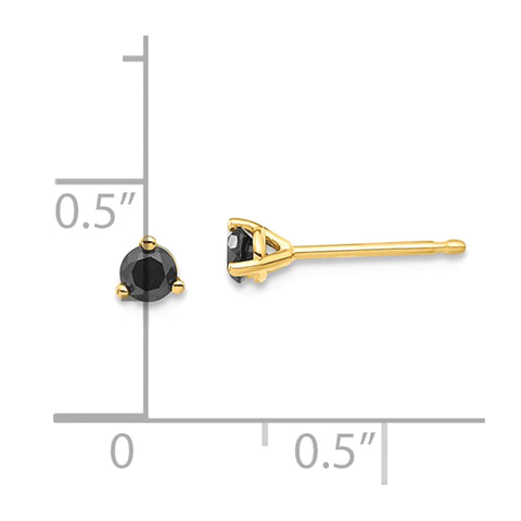 14k Real Gold .25ct Black Diamond Stud Earrings