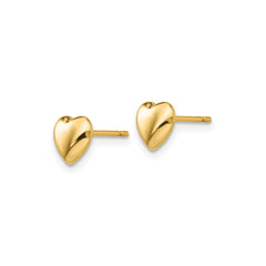 14K Real Gold Heart Shaped Post Stud Earrings, 6mm