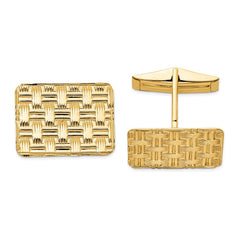 14k Real Gold Men's Basketweave Textured Cuff Links