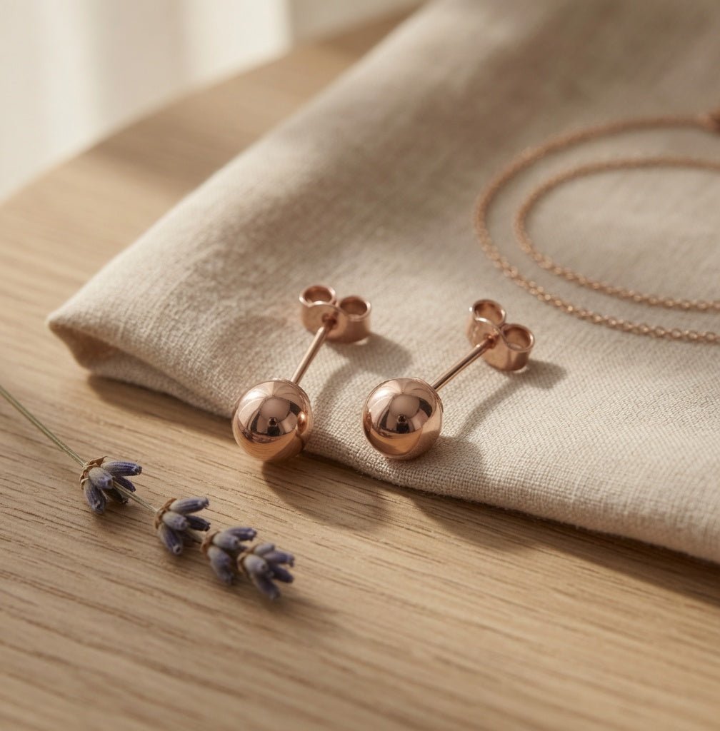 14K Real Rose Gold Ball Stud Earrings - JewelryAffairs