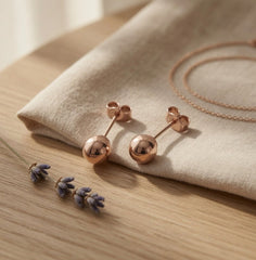 14K Real Rose Gold Ball Stud Earrings - JewelryAffairs