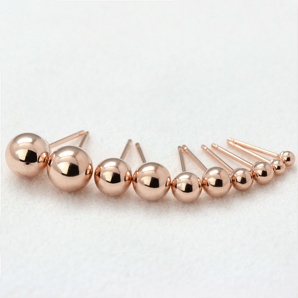 14K Real Rose Gold Ball Stud Earrings - JewelryAffairs