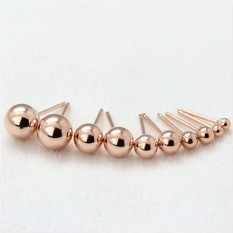 14K Real Rose Gold Ball Stud Earrings