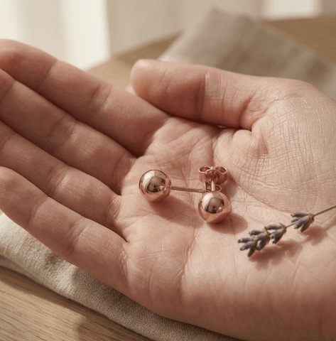 14K Real Rose Gold Ball Stud Earrings