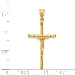 14K Real Solid Brushed Yellow Gold and Diamond Cut Crucifix Cross Pendant