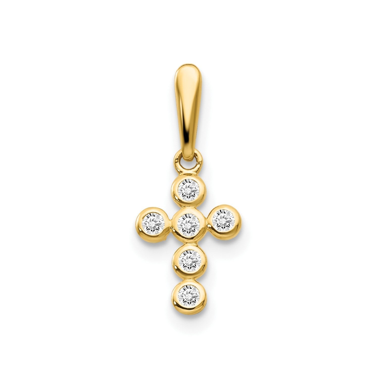 14k Real Solid Gold CZ Small Cross Pendant Charm, 10x7mm