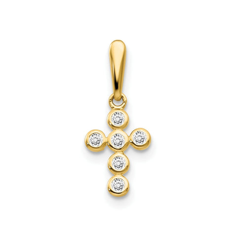 14k Real Solid Gold CZ Small Cross Pendant Charm, 10x7mm
