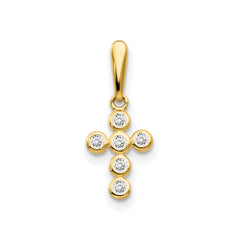 14k Real Solid Gold CZ Small Cross Pendant Charm, 10x7mm