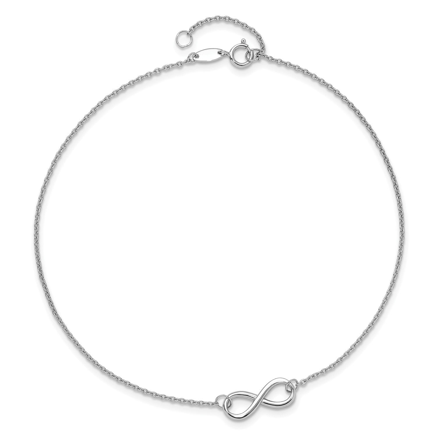 14k Real Solid Gold High Polished Infinity Charm Anklet, 9 - 10 in Adjustable - JewelryAffairs