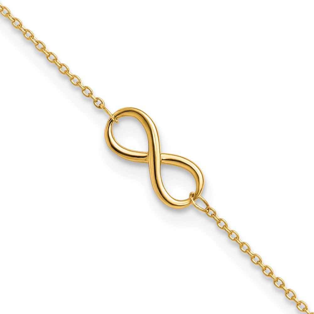 14k Real Solid Gold High Polished Infinity Charm Anklet, 9 - 10 in Adjustable - JewelryAffairs