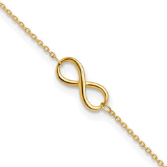 14k Real Solid Gold High Polished Infinity Charm Anklet, 9 - 10 in Adjustable - JewelryAffairs