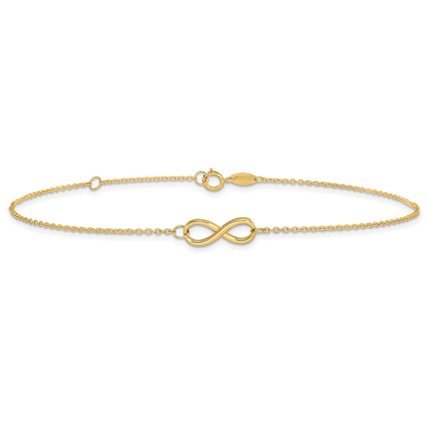14k Real Solid Gold High Polished Infinity Charm Anklet, 9 - 10 in Adjustable - JewelryAffairs