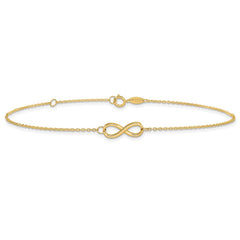 14k Real Solid Gold High Polished Infinity Charm Anklet, 9 - 10 in Adjustable - JewelryAffairs