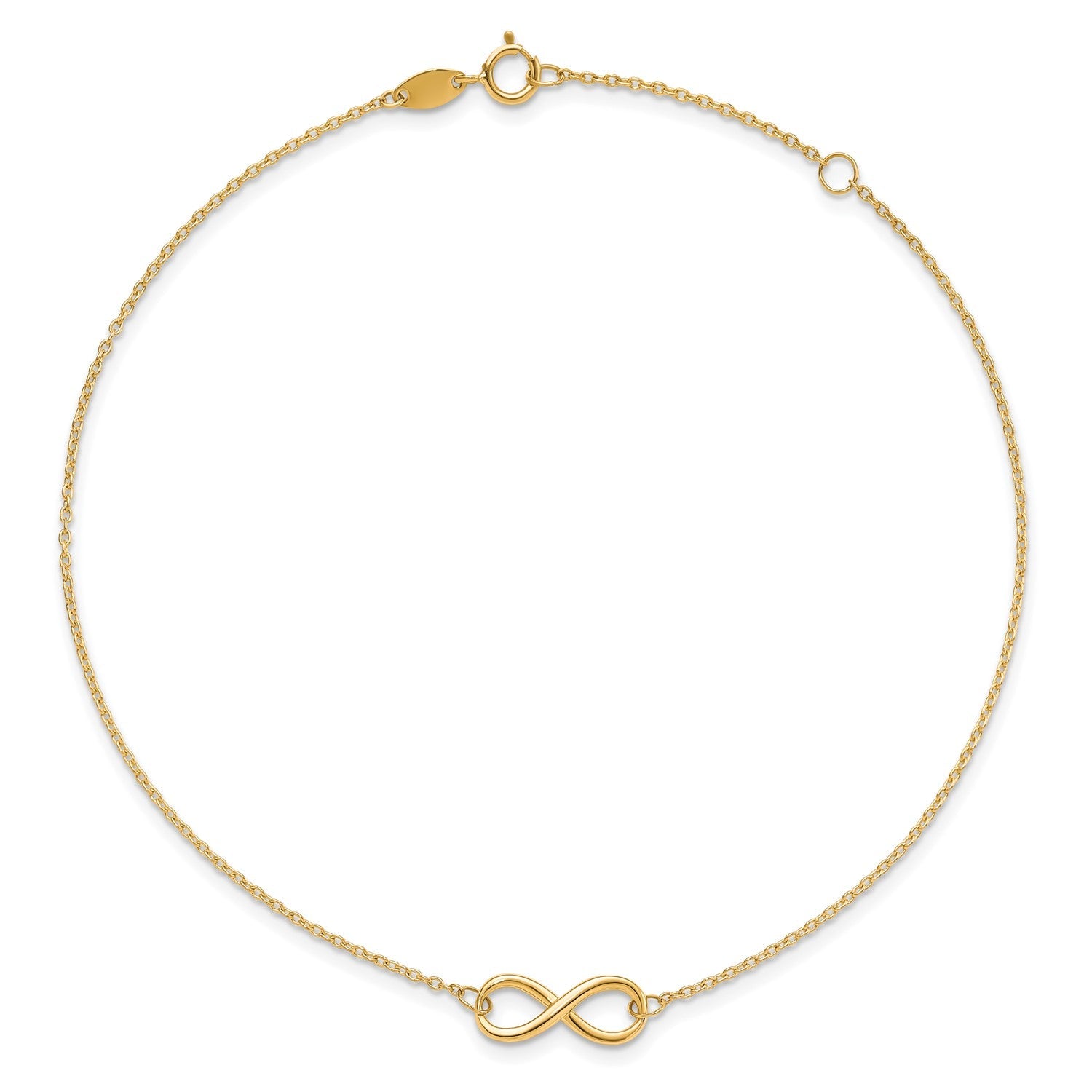 14k Real Solid Gold High Polished Infinity Charm Anklet, 9 - 10 in Adjustable - JewelryAffairs