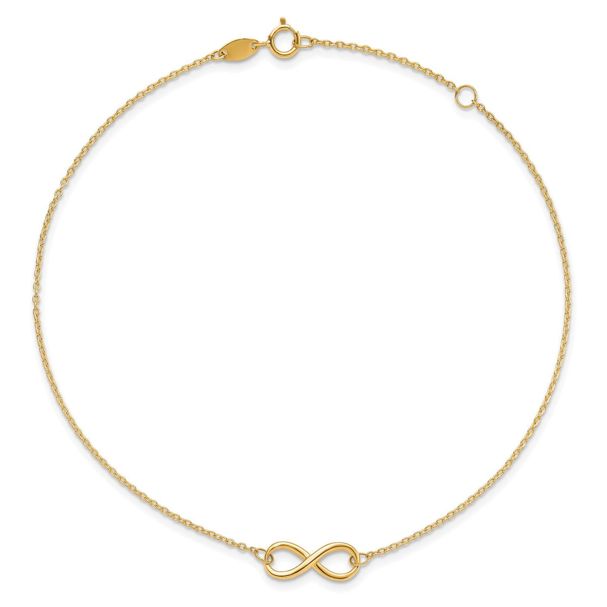 14k Real Solid Gold High Polished Infinity Charm Anklet, 9 - 10 in Adjustable - JewelryAffairs