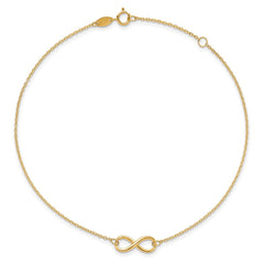 14k Real Solid Gold High Polished Infinity Charm Anklet, 9 - 10 in Adjustable - JewelryAffairs