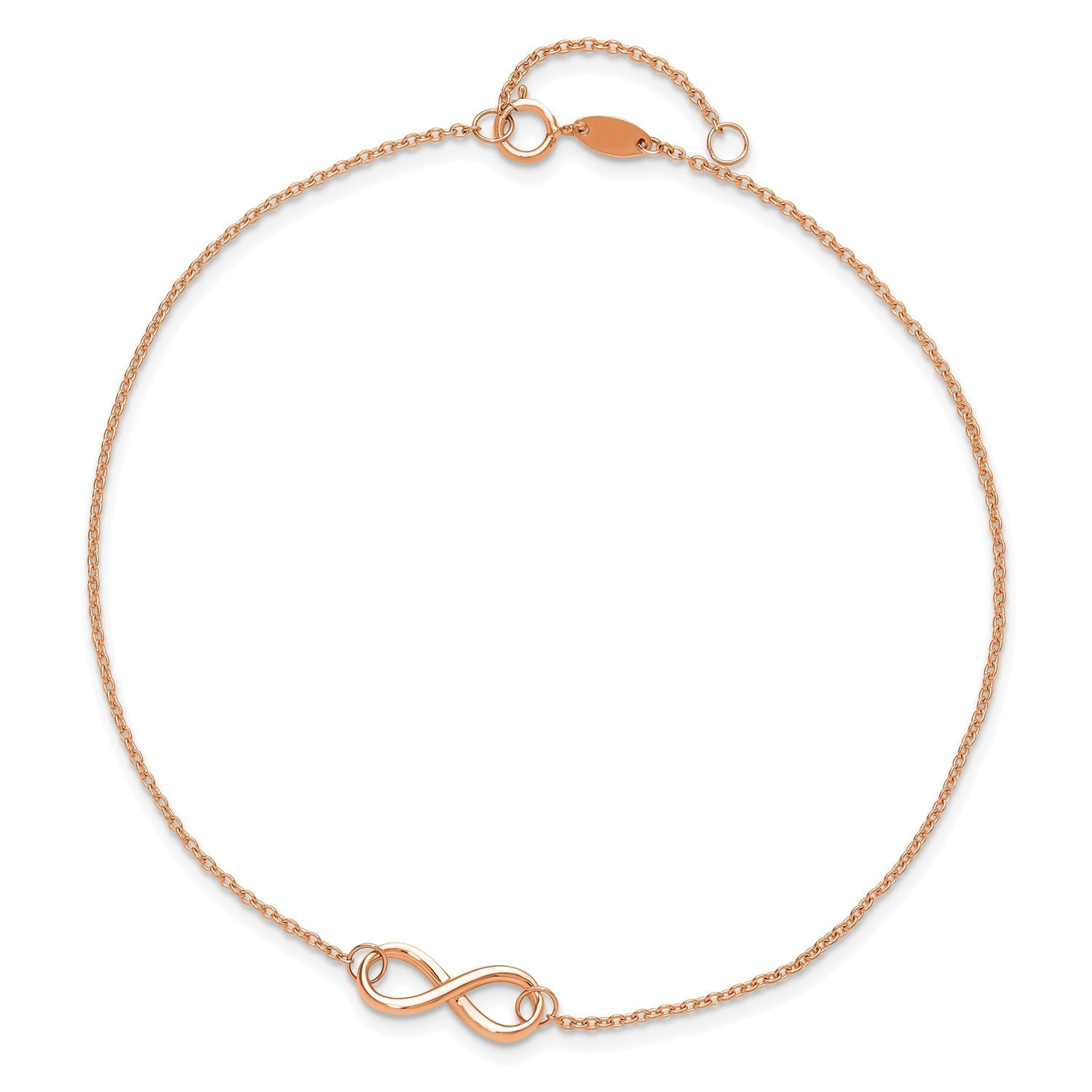 14k Real Solid Gold High Polished Infinity Charm Anklet, 9 - 10 in Adjustable - JewelryAffairs