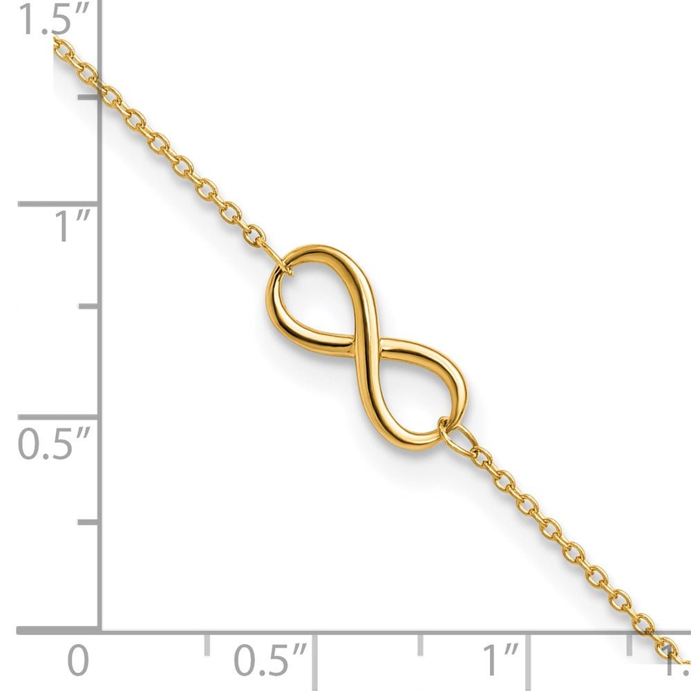 14k Real Solid Gold High Polished Infinity Charm Anklet, 9 - 10 in Adjustable - JewelryAffairs
