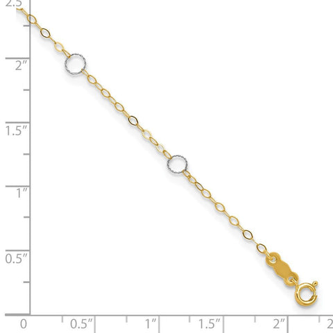 14k Real Solid Two-Tone Gold With Circle Charms 9 to 10 Adjustable Anklet