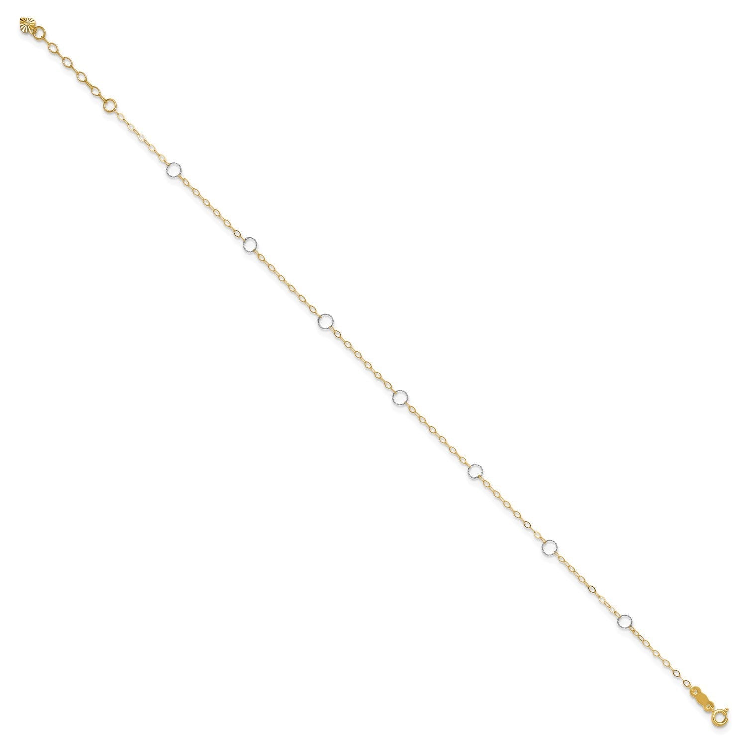 14k Real Solid Two-Tone Gold With Circle Charms 9 to 10 Adjustable Anklet