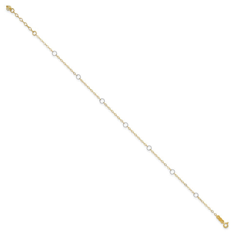 14k Real Solid Two-Tone Gold With Circle Charms 9 to 10 Adjustable Anklet