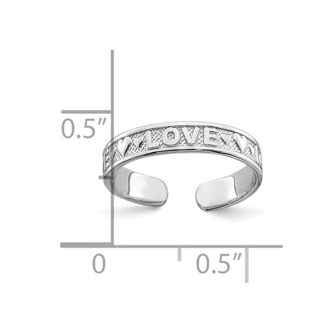 14K Real Solid White Gold Polished Love and Hearts Toe Ring