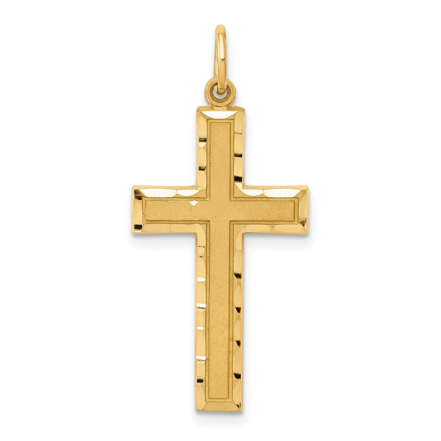 14k Real Solid Yellow Gold Diamond - cut Cross Charm Pendant, 33x15mm - JewelryAffairs