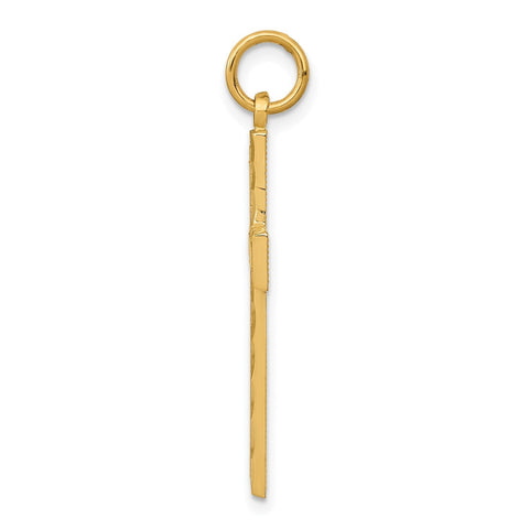14k Real Solid Yellow Gold Diamond-cut Cross Charm Pendant, 33x15mm