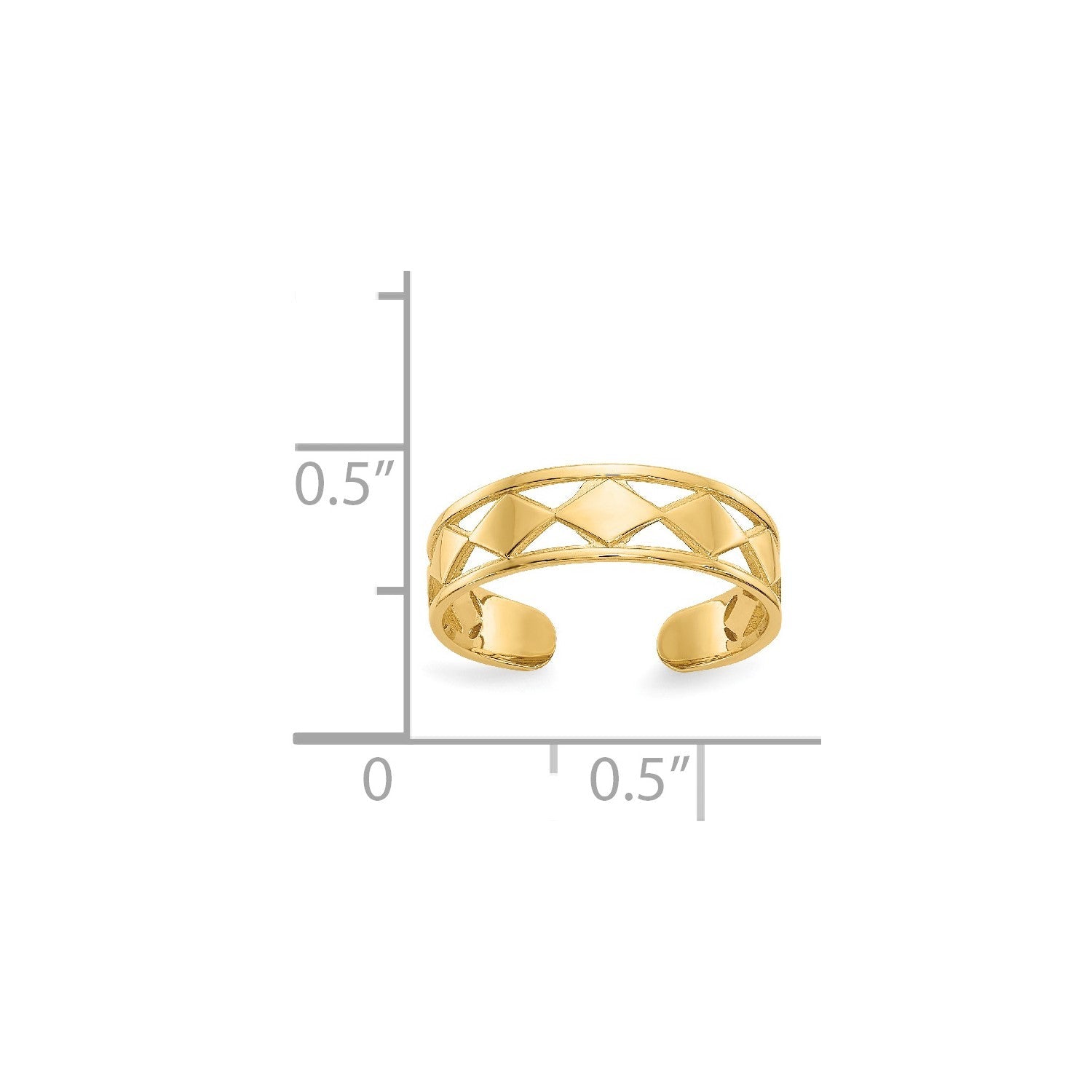 14K Real Solid Yellow Gold Diamond Shapes Toe Ring - JewelryAffairs