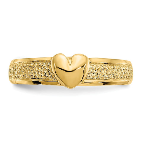 14K Real Solid Yellow Gold Hammered Heart Toe Ring for Summer