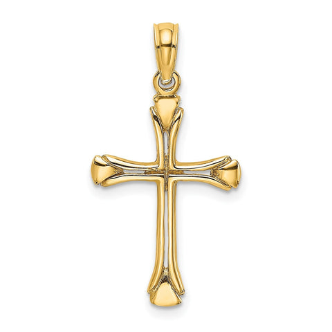 14K Real Solid Yellow Gold High Polished Unisex Cross Pendant,1 x 0.5 inches