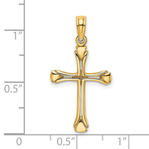 14K Real Solid Yellow Gold High Polished Unisex Cross Pendant,1 x 0.5 inches