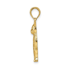 14K Real Solid Yellow Gold Sitting Cat Pendant, 25x13mm