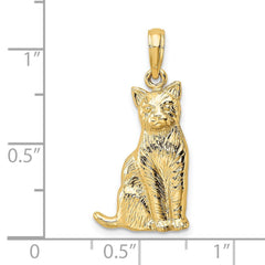 14K Real Solid Yellow Gold Sitting Cat Pendant, 25x13mm
