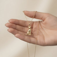 14K Real Solid Yellow Gold Sitting Cat Pendant, 25x13mm