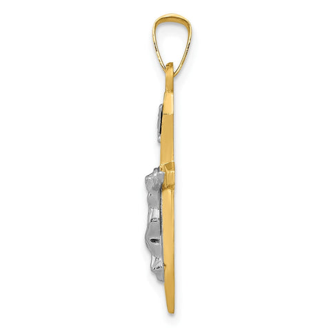 14k Real Two-tone Gold High Polished INRI Crucifix Pendant Charm,28x14mm