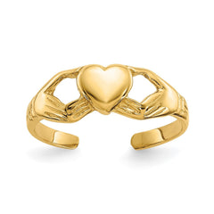 14k Real Yellog Gold High Polished Claddagh Heart Summer Toe Ring