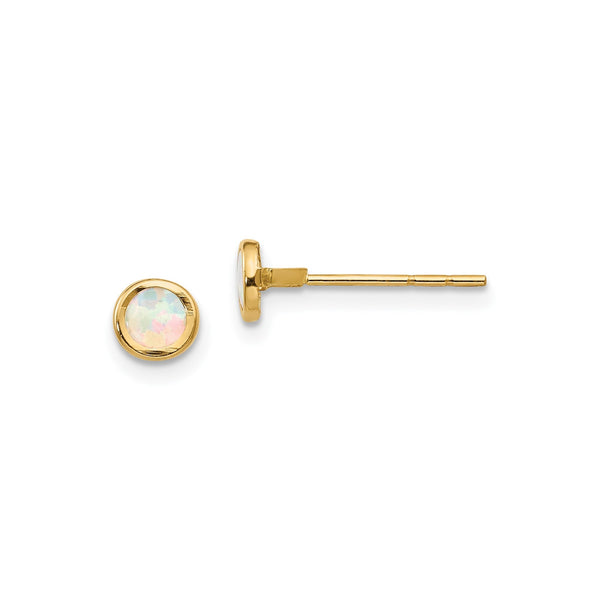 14K Real Yellow Gold 4mm Round Opal Bezel Post Stud Earrings