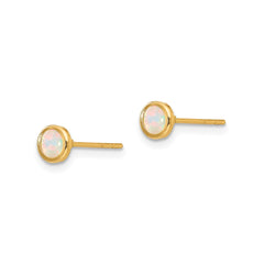 14K Real Yellow Gold 4mm Round Opal Bezel Post Stud Earrings