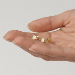 14K Real Yellow Gold 4mm Round Opal Bezel Post Stud Earrings