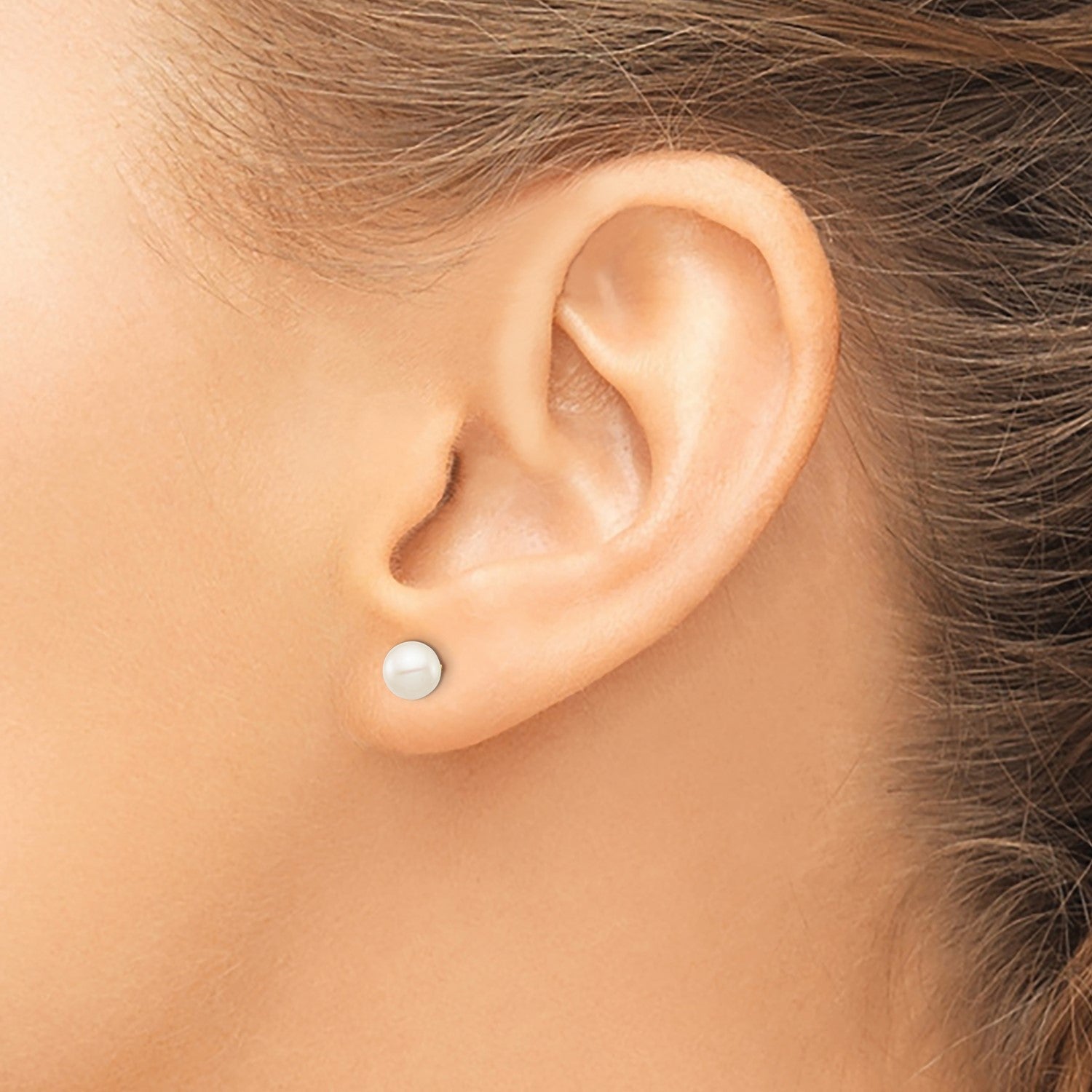 14K Real Yellow Gold 5-6mm White Near Round Freshwater Cultured Pearl Post Stud Earrings
