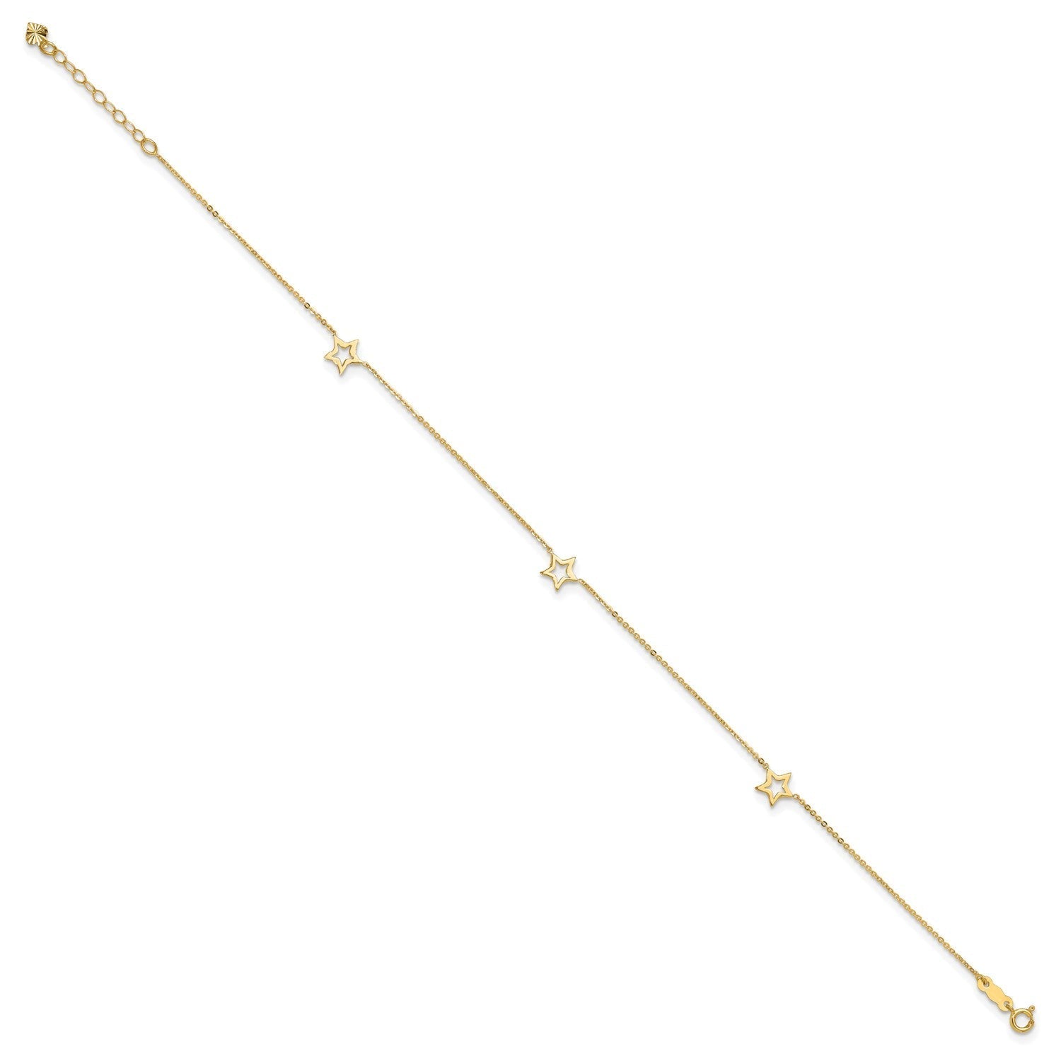 14k Real Yellow Gold Adjustable Star Charm 9 Inch to 10 Inch Adjustable Anklet