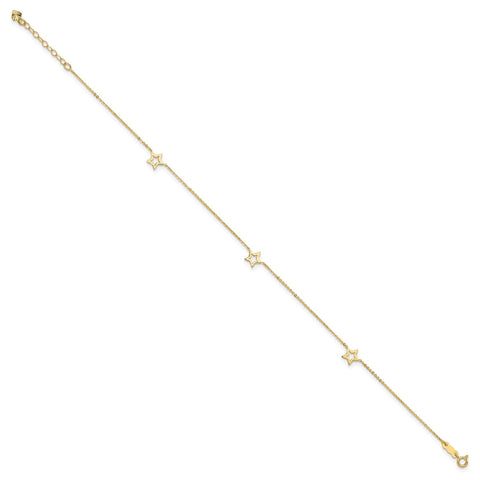 14k Real Yellow Gold Adjustable Star Charm 9 Inch to 10 Inch Adjustable Anklet