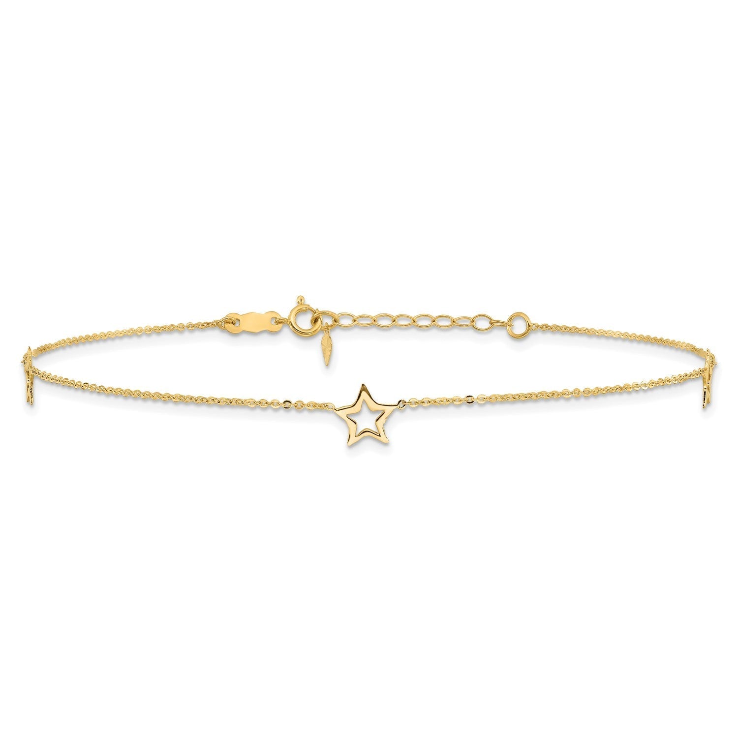 14k Real Yellow Gold Adjustable Star Charm 9 Inch to 10 Inch Adjustable Anklet