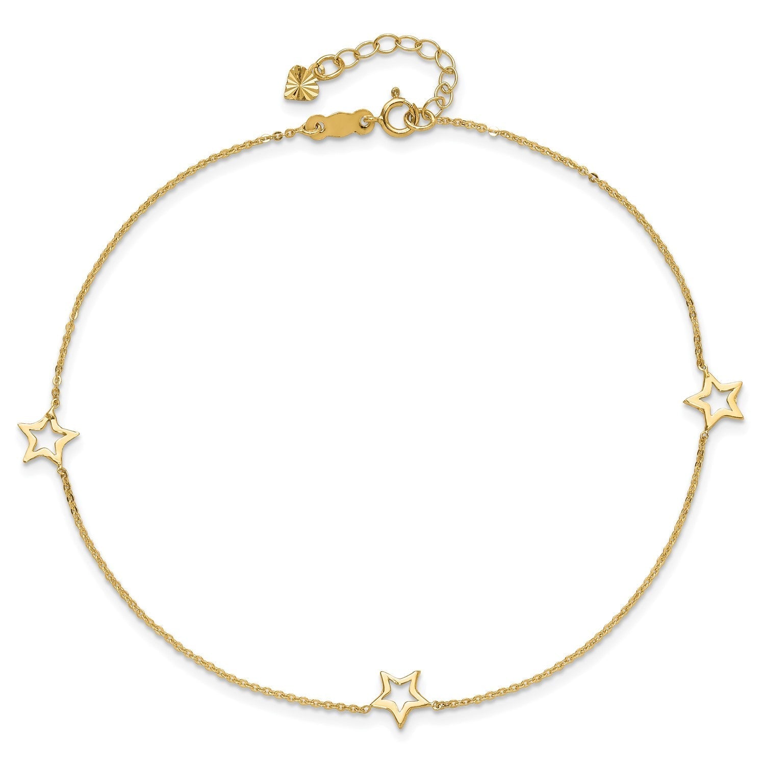 14k Real Yellow Gold Adjustable Star Charm 9 Inch to 10 Inch Adjustable Anklet