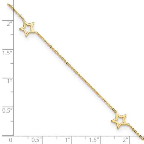 14k Real Yellow Gold Adjustable Star Charm 9 Inch to 10 Inch Adjustable Anklet