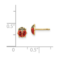 14K Real Yellow Gold and Red and Black Enamel Ladybug Post Stud Earrings