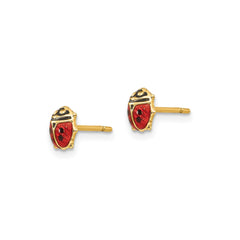 14K Real Yellow Gold and Red and Black Enamel Ladybug Post Stud Earrings