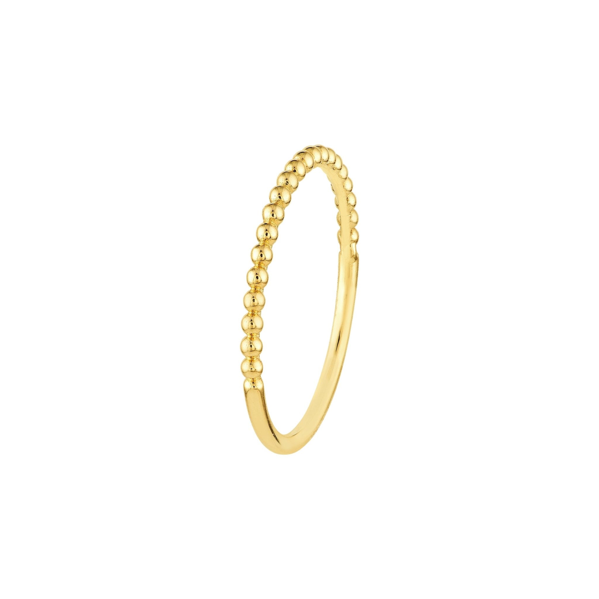 14k Real Yellow Gold Beaded Single Row Ring